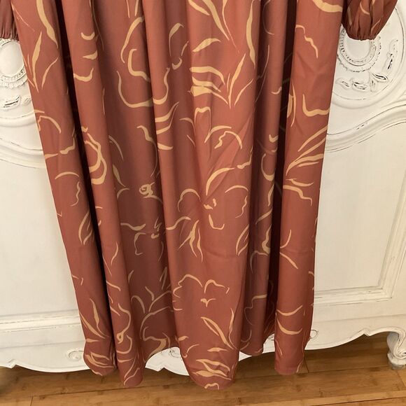 NAP Abstract Maxi Dress Empire Waist Long Sleeves Rust, Size L NWT - Picture 7 of 16